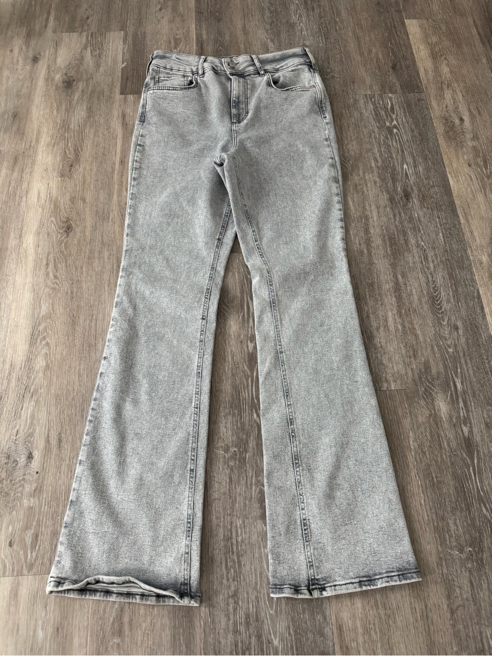 Free People We the Free Grey acid-washed, high-waisted flare jeans